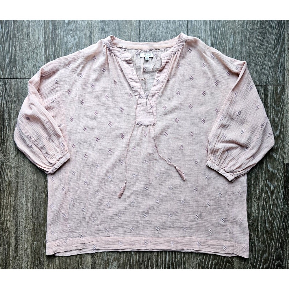 Madewell Gauze Tunic Top Pink Textured Bohemian Blouse Festival Style Womens XS